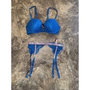 VS Bra (EUC) Bombshell Rhinestone Add 2 Cup Sz Push Up 36B & XS/S Garter‎ (NWT)